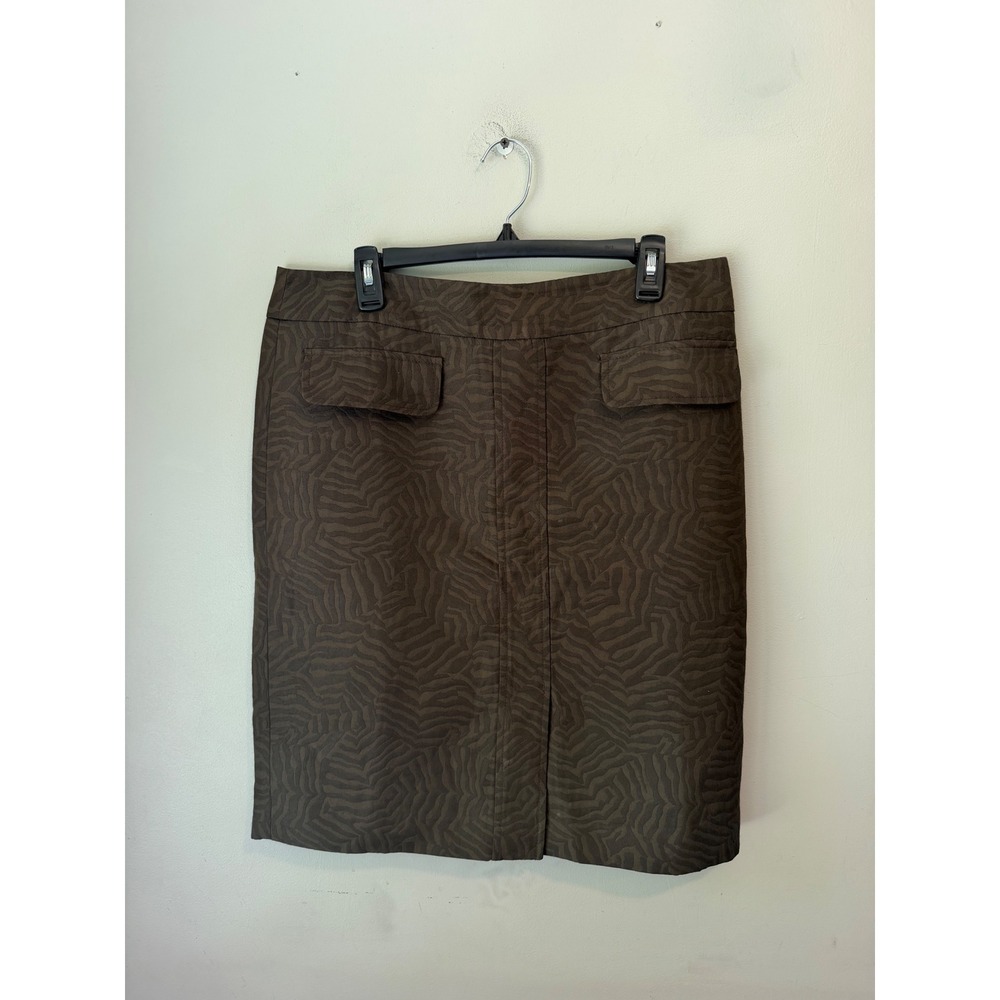 Ann Taylor Brown Zebra Jacquard Pencil Skirt Womens 12 Animal Print Knee Length